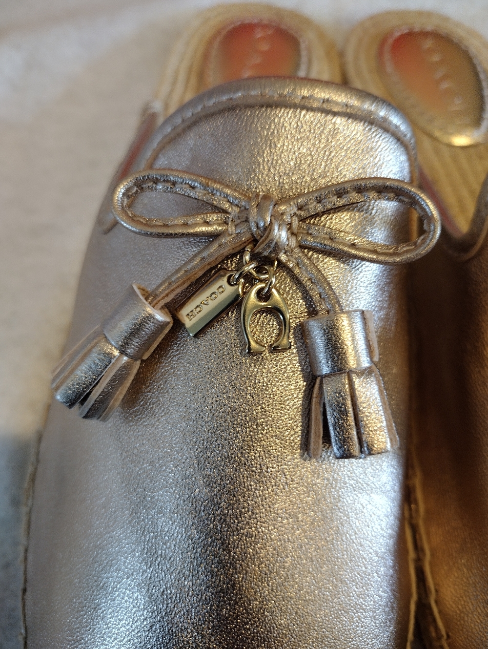 Coach Cassidy Espadrille Slides In A Metallic Champagne Gold Leather And Accents - Picture 8 of 10